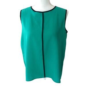 Calvin Klein Women's Petite Green With Black Trim Sleeveless Shirt Size PL